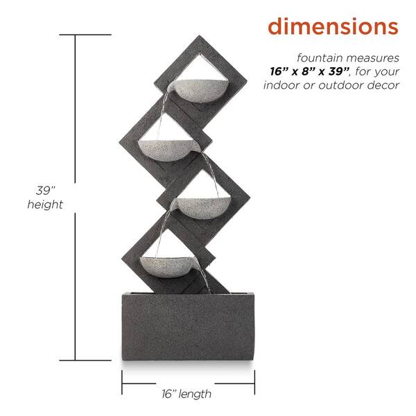 Alpine Corporation - 39 in. Tall Indoor/Outdoor Soothing 4-Tier Zen Fountain with LED Lights