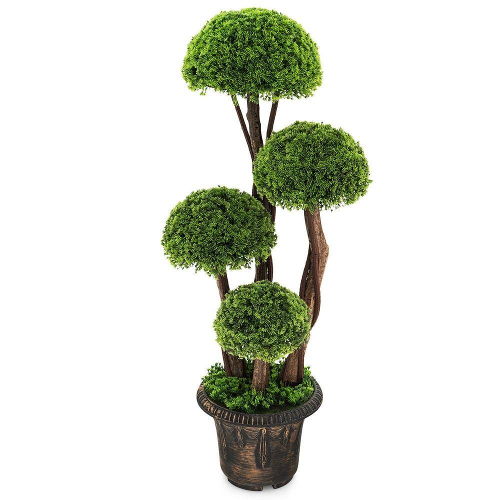3 ft. Artificial Cedar Topiary Tree with Rattan Trunk, Decorative Faux Plant for Porch, Patio and Office price history on PriceWatchPro