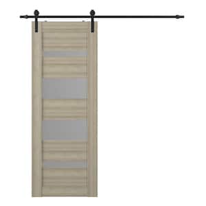 Mirella 18 in. x 80 in. 4-Lite Frosted Glass Shambor Wood Composite Sliding Barn Door with Hardware Kit