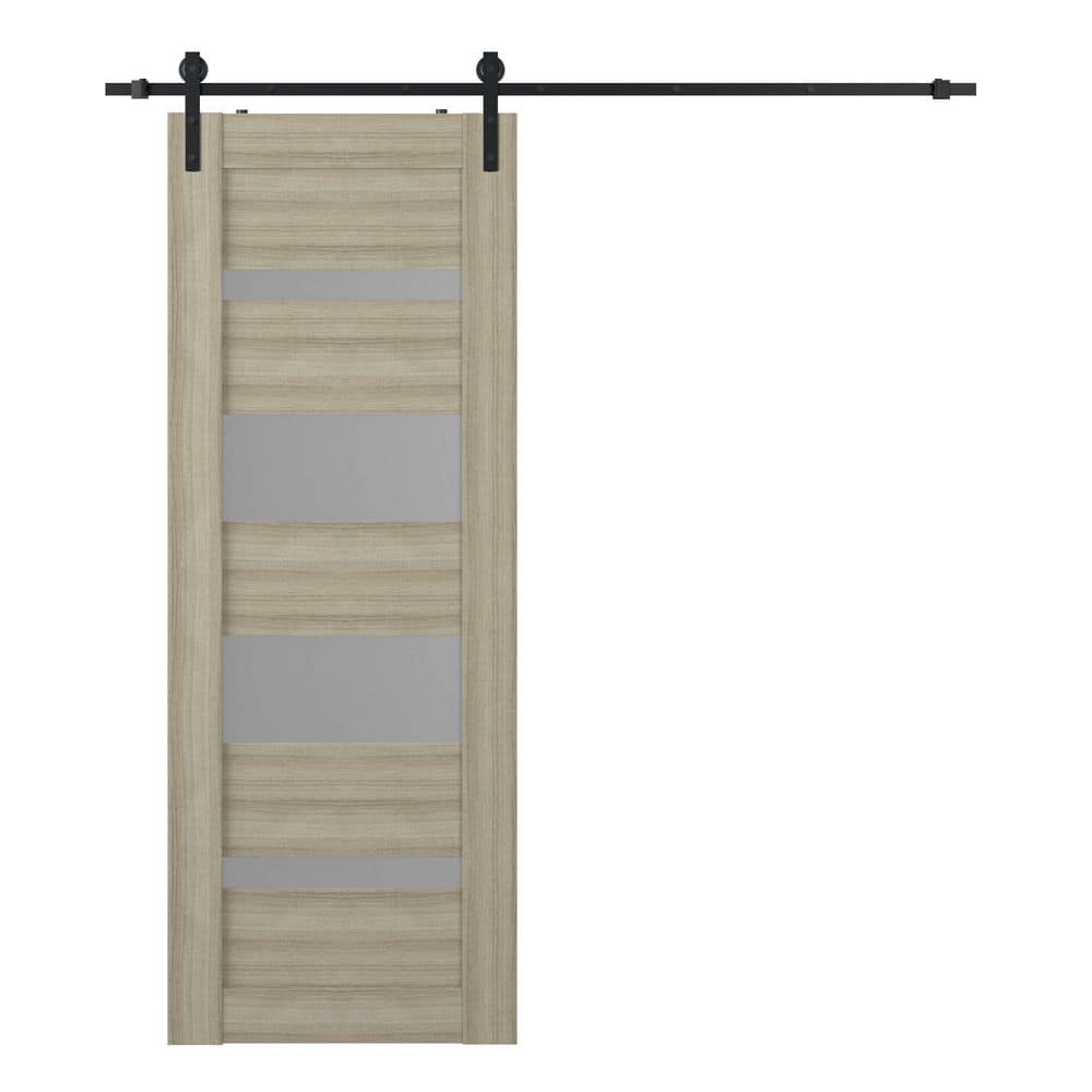 Mirella 36 in. x 80 in. 4-Lite Frosted Glass Shambor Wood Composite Sliding Barn Door with Hardware Kit price history on PriceWatchPro