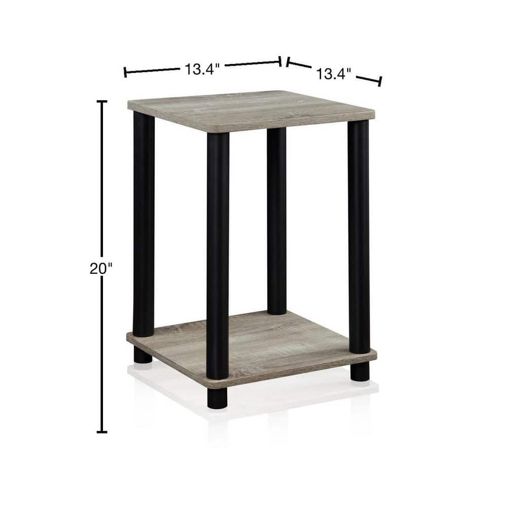 Modern French Oak Grey Square Wood and Metal End Table