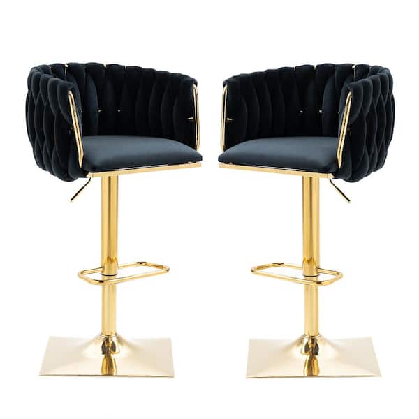 HOMEFUN 41 in. Black Velvet Seat High Back Metal Frame Adjustable Hight Cushioned Bar Stool (Set of 2)