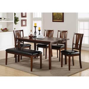 Dixon 6-Piece Dark Espresso Rectangle Dining Table Set with 4-Dining Chairs and 1-Bench