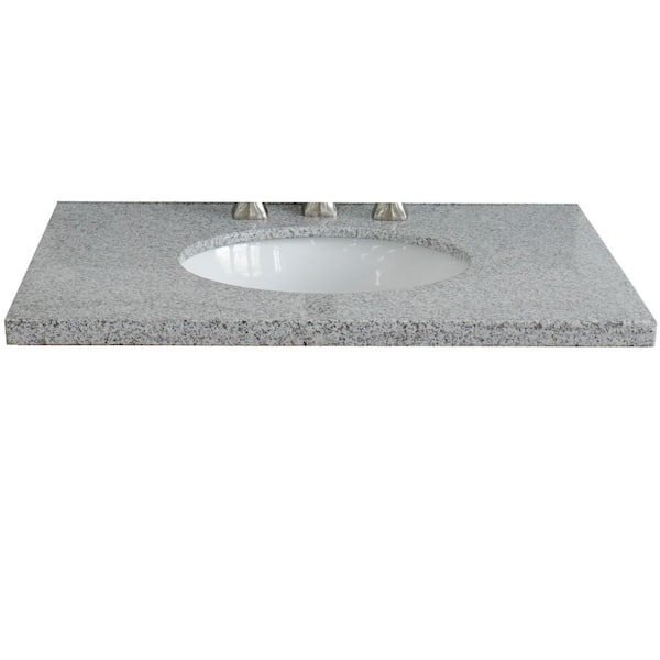 Bellaterra Home Ragusa 31 in. W x 22 in. D Granite Single Basin Vanity Top in Gray with White Oval Basin