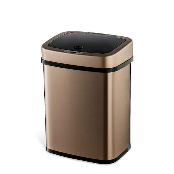 3 Gal. Gold Stainless Steel Rectangular Shape Motion Sensor Metal Household Trash Can