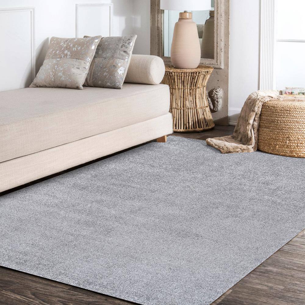 Gray Solid Low-Pile Synthetic Indoor Area Rug 3 x 5