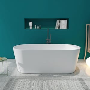 Zora 63 in. x 29 in. Stone Resin Freestanding Soaking Bathtub in White