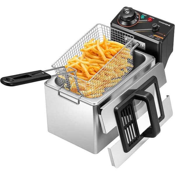 2.64 qt. Stainless Steel Electric Countertop Deep Fryer with Transparent Window Lid