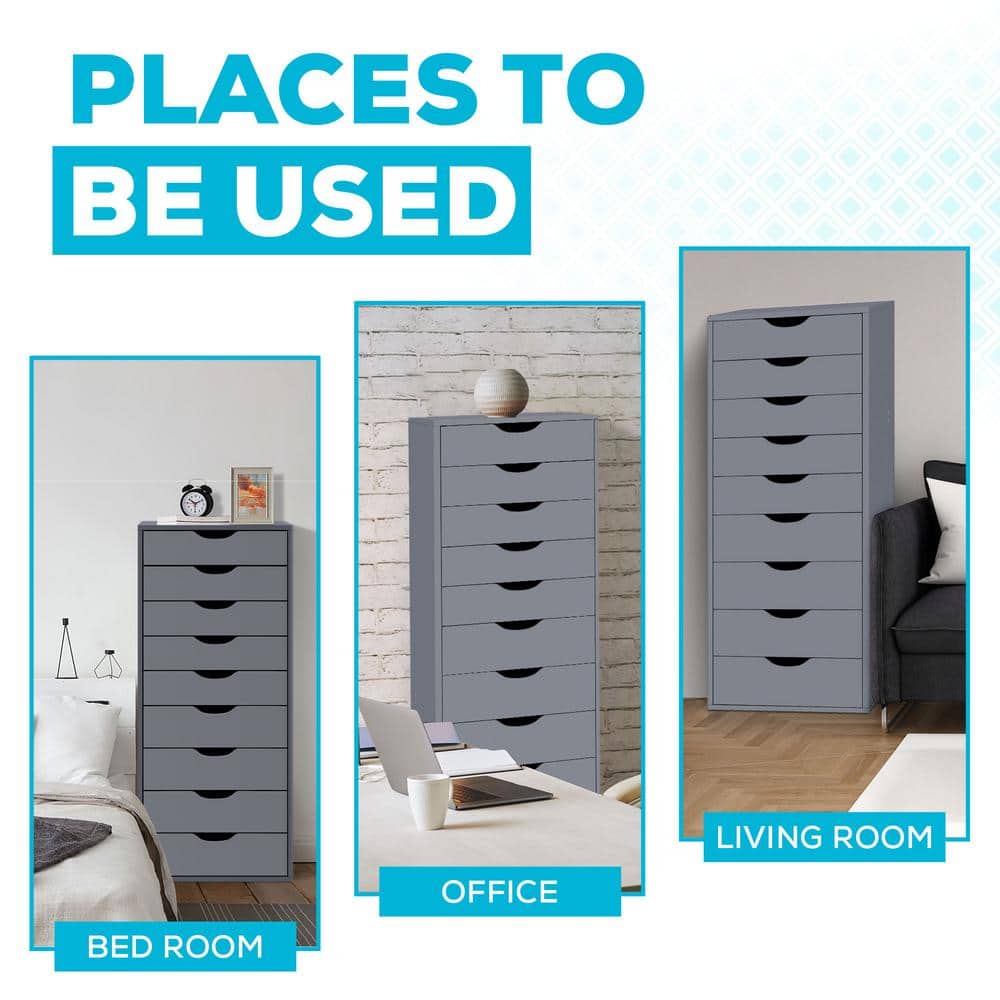Gray Vertical Freestanding 9-Drawer Storage Cabinet