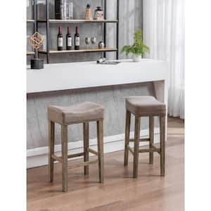 29 in. Gray Backless Wood Frame Bar Stools with Faux Leather Seat and Footrest Dining Stools Set Side Chair (Set of 2)