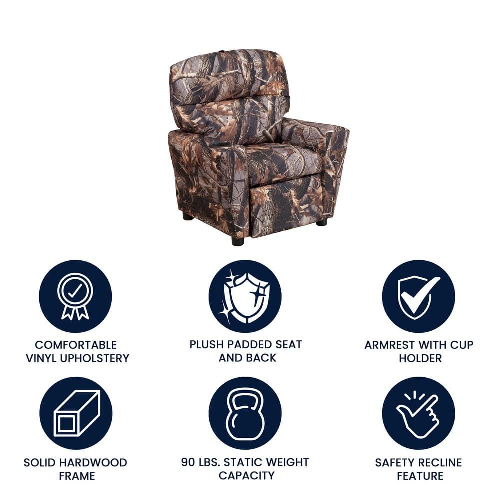 Cozy Spot Black Microfiber Kids Recliner with Cup Holder