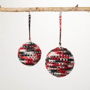 4.5" and 6" Black & Red Festive Knit Ball Ornament (Set of 2)