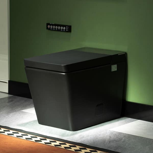 Elongated Square Smart Bidet Toilet 1.0/1.6 GPF in Matte Black w/ Auto Open and Close, Auto Flush, Multiple Spray Modes