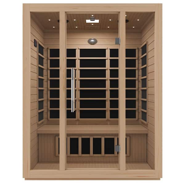 S08HD Series 3-Person Indoor Hemlock Wooden Carbon FAR Infrared Home Sauna Room with LED Touch Control Panel and Heater