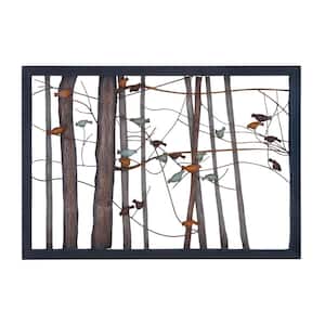 39 in. x  27 in. Metal Multi Colored Cutout Bird Wall Decor with Tree Branch Accents and Black Metal Frame