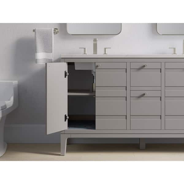 KOHLER Helst 60.125in. Double Sink Freestanding Mohair Grey Bath Vanity with White Quartz Top Assembled