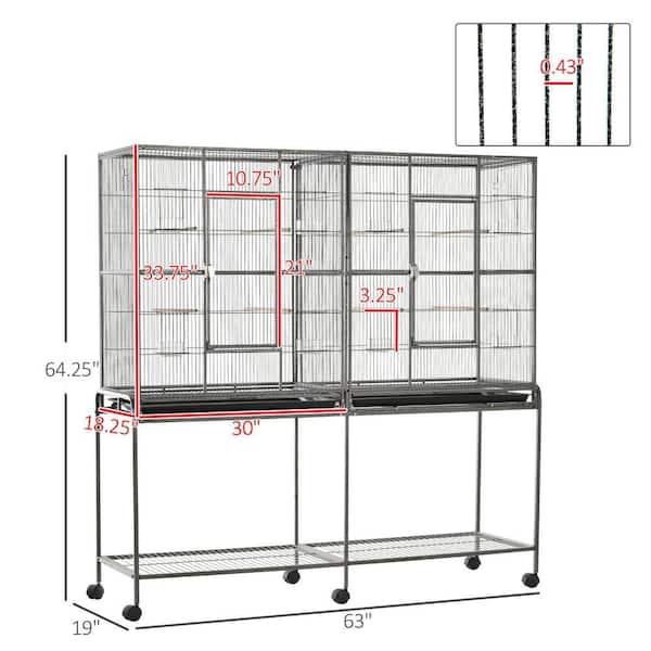 65 in. Double Rolling Metal Bird Cage w/ Detachable Rolling Stand