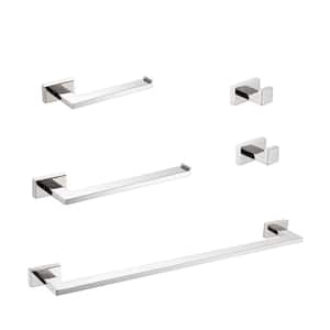 5-Piece Bath Hardware Set with Double Hooks Towel Ring Paper Holder 24 in. and 12 in. Towel Bar in Chrome