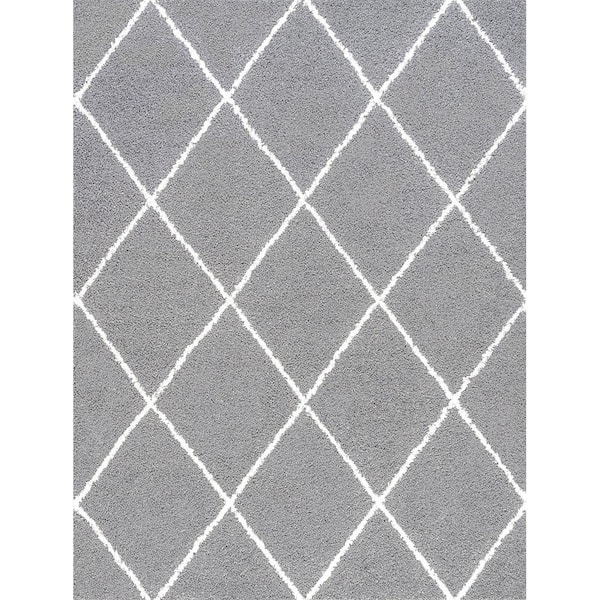 Tayse Rugs Jersey Shag Diamond Silver 9 ft. x 12 ft. Indoor Area Rug