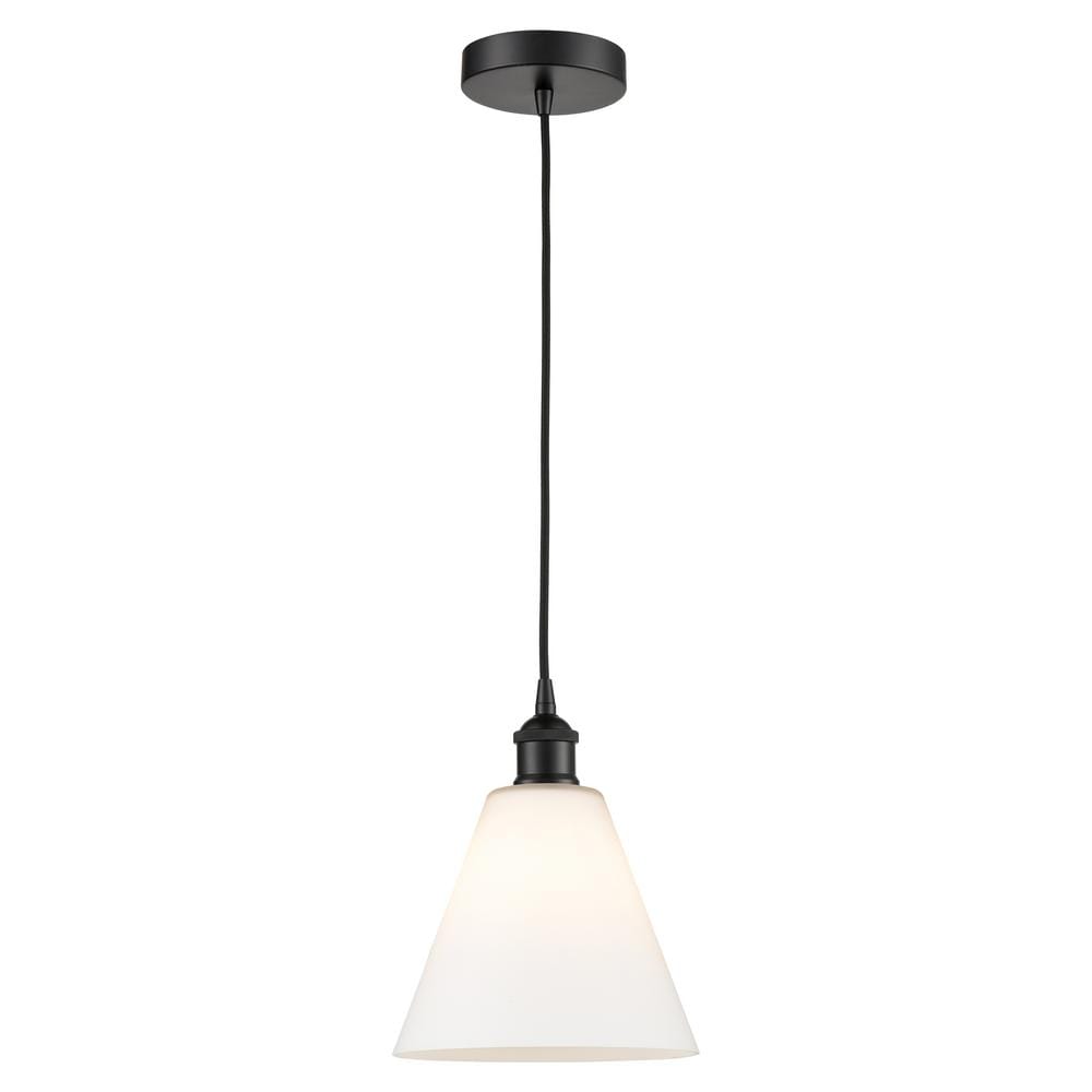 Edison Glass Cone 60-Watt 1-Light Matte Black Standard Mini Pendant Light with Matte White Glass, No Bulbs Included price history on PriceWatchPro