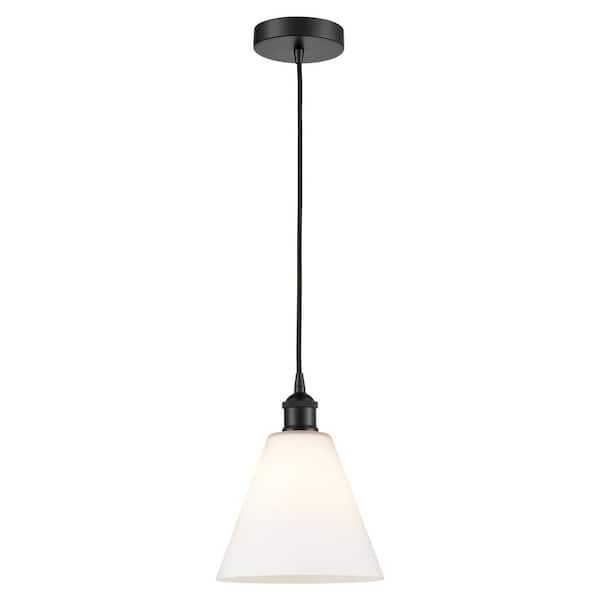 Edison Glass Cone 60-Watt 1-Light Matte Black Standard Mini Pendant Light with Matte White Glass, No Bulbs Included
