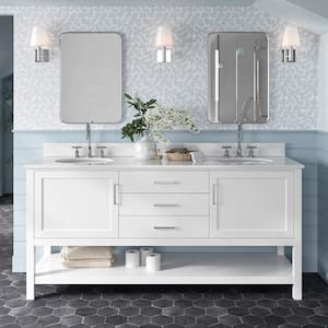 Bayhill 73 in. W x 22 in. D x 35.25 in. H Bath Vanity in White with Carrara White Marble Top