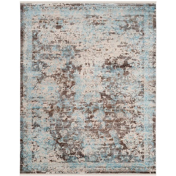 Vintage Persian 9 ft. x 12 ft. Brown/Light Blue Distressed Floral Area Rug