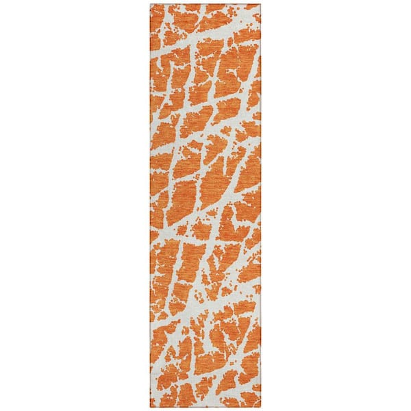 HomeRoots Orange and White 2 ft. x 7 ft. Abstract Indoor / Outdoor Area Rug