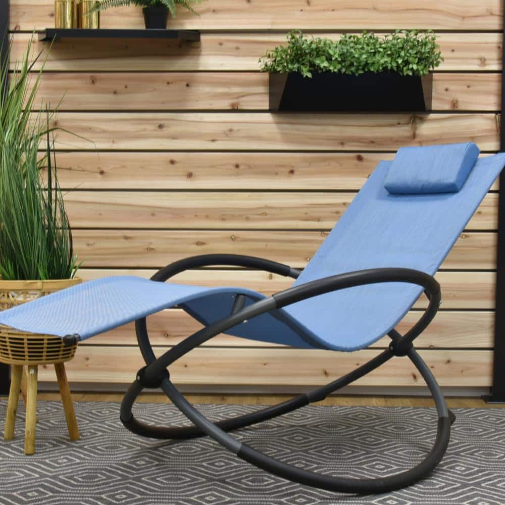 Blue Powder Coated Steel Orbital Rocking Lounger with Cushions