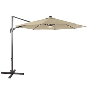 10 ft. Solar LED Sand Cantilever Patio Umbrella with Cross Base, Outdoor Offset Hanging 360°