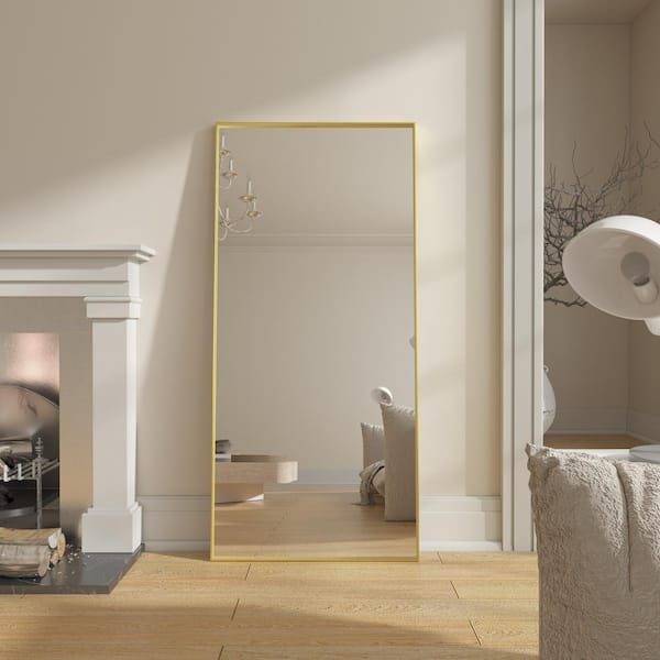 28 in. W x 60 in. H Rectangle Framed Gold Tempered Glass Wall-mounted Full-Length Mirror