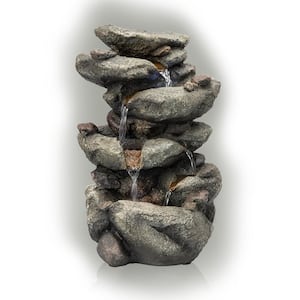 14 in. Tall Indoor/Outdoor Tiering Rainforest Rock Waterfall Tabletop Fountain with LED Lights