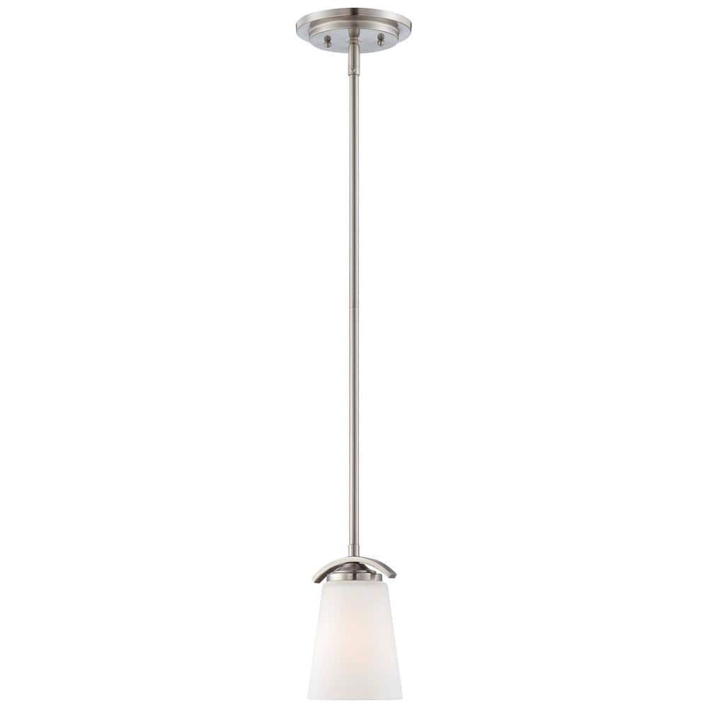 Overland Park Brushed Nickel Mini Pendant with Etched White Glass