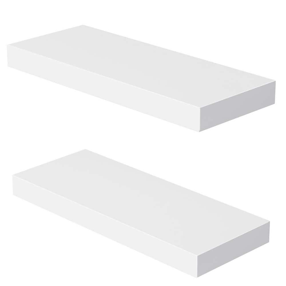 23.6 in. W x 9 in. D White Floating Decorative Wall Shelf Set of 2
