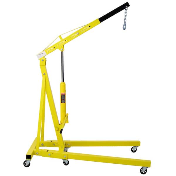 4000 lbs. 2 Ton Folding Engine Hoist Cherry Picker Shop Crane Hoist Lift, Heavy Duty Steel 6 Iron Caster Wheels Yellow