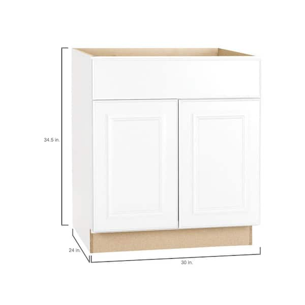 Hampton Bay Hampton 30 in. W x 24 in. D x 34.5 in. H Assembled Base Kitchen  Cabinet in Satin White with Drawer Glides KB30-SW - The Home Depot