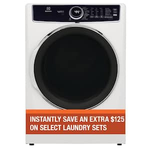 27 in. W 8 cu. ft. Front Load Electric Dryer with Perfect Steam and LuxCare Dry System, ENERGY STAR in White