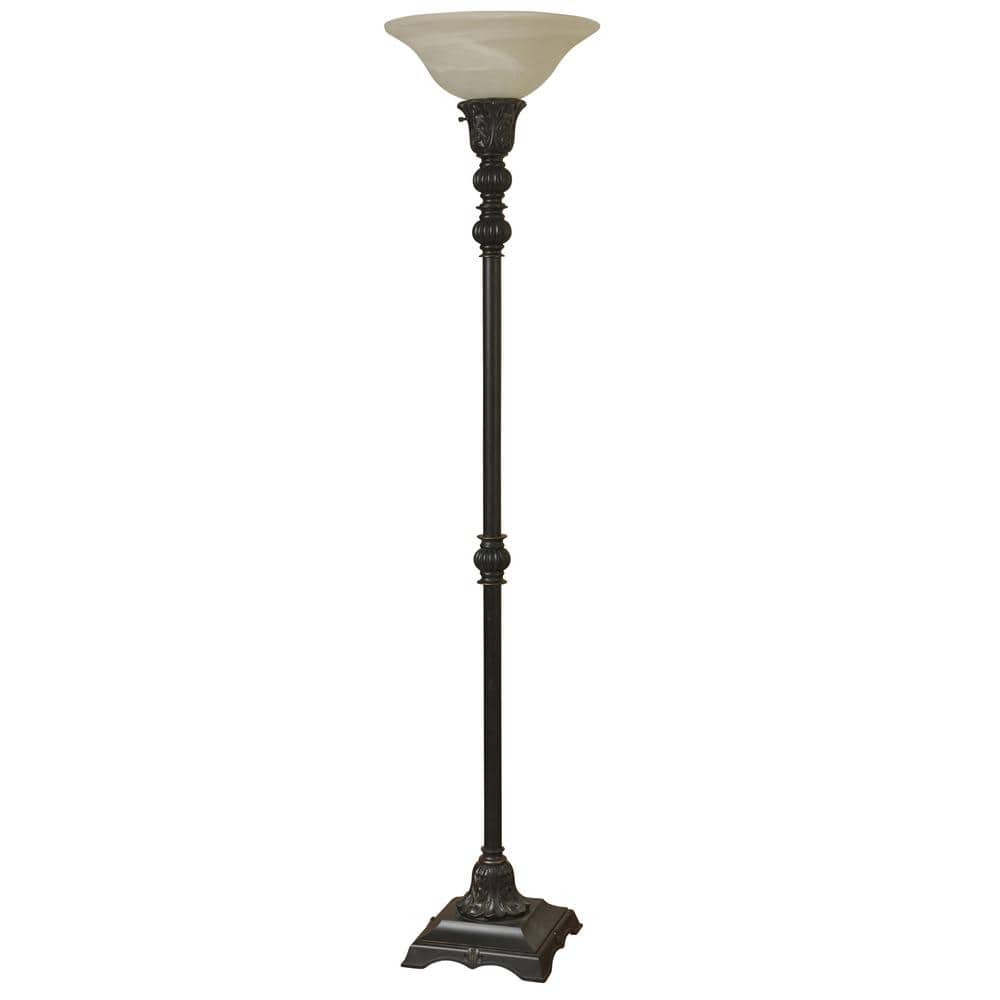StyleCraft 73 in. Madison Bronze Floor Lamp with White Glass Shade