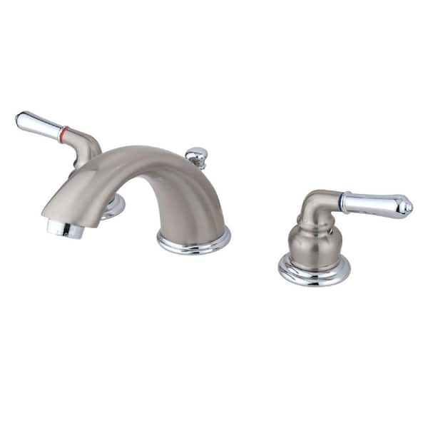 Kingston Brass Magellan 2-Handle 8 in. Widespread Bathroom Faucets with Plastic Pop-Up in Brushed Nickel/Polished Chrome