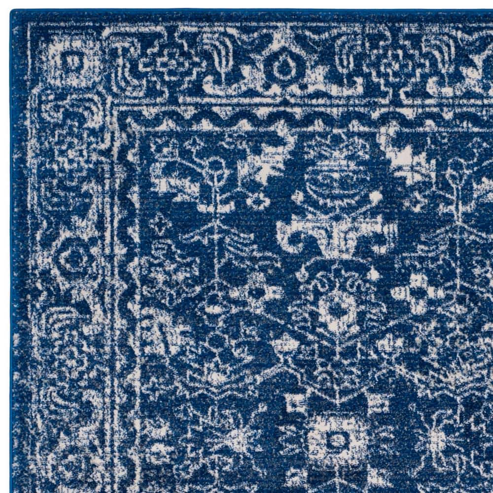 Navy and Ivory High Pile Synthetic Rectangular Rug