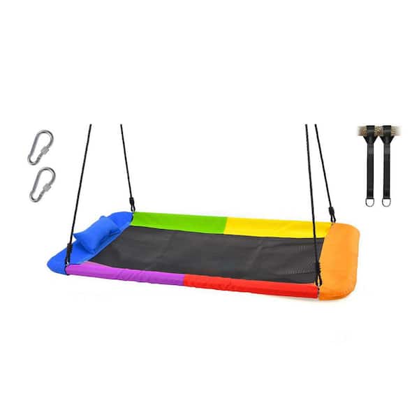 Heavy Duty Textilene Fabric Indoor/Outdoor Swing Set with Pillow, 60 in. Large Rectangle Platform Swing for Kids