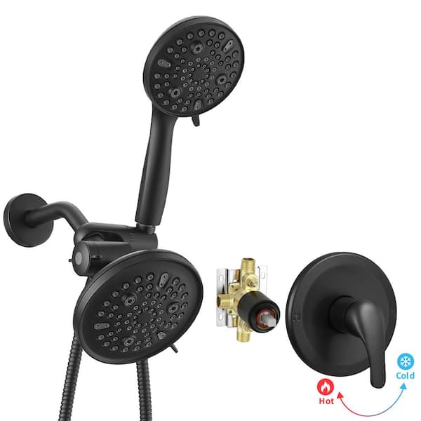 Single-Handle 8-Spray Dual Shower Faucet Set Trim Kit 1.8 GPM with Valve Filtered Handheld Shower Head in. Matte Black