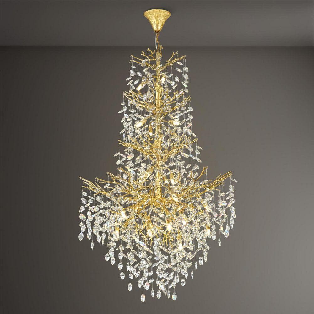 PUYRNF 23 Lights 40 in. Gold Crystal Tree Branch Shape Chandelier