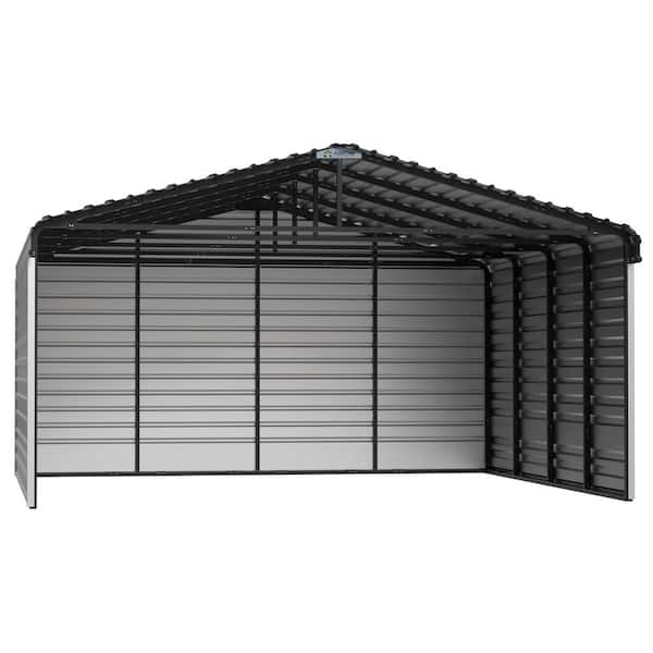 Arrow 20 ft. W x 20 ft. D x 9 ft. H Eggshell Galvanized Steel Carport with 3-Sided Enclosure