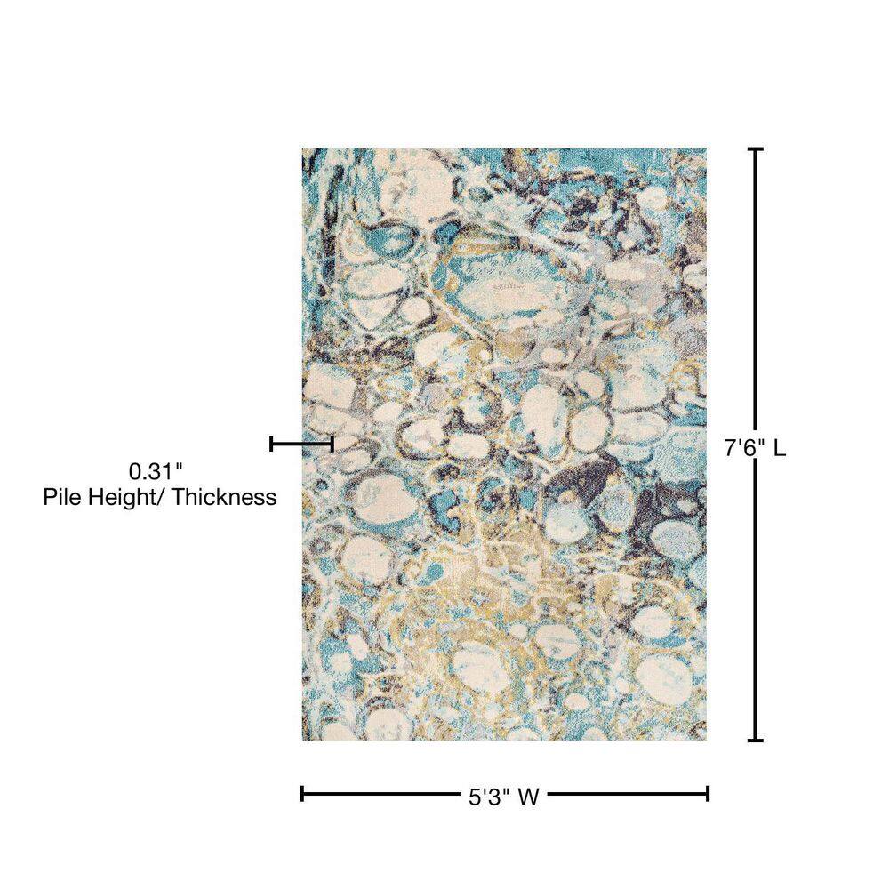 Pebble Blue and Beige Marbled Abstract Runner Rug