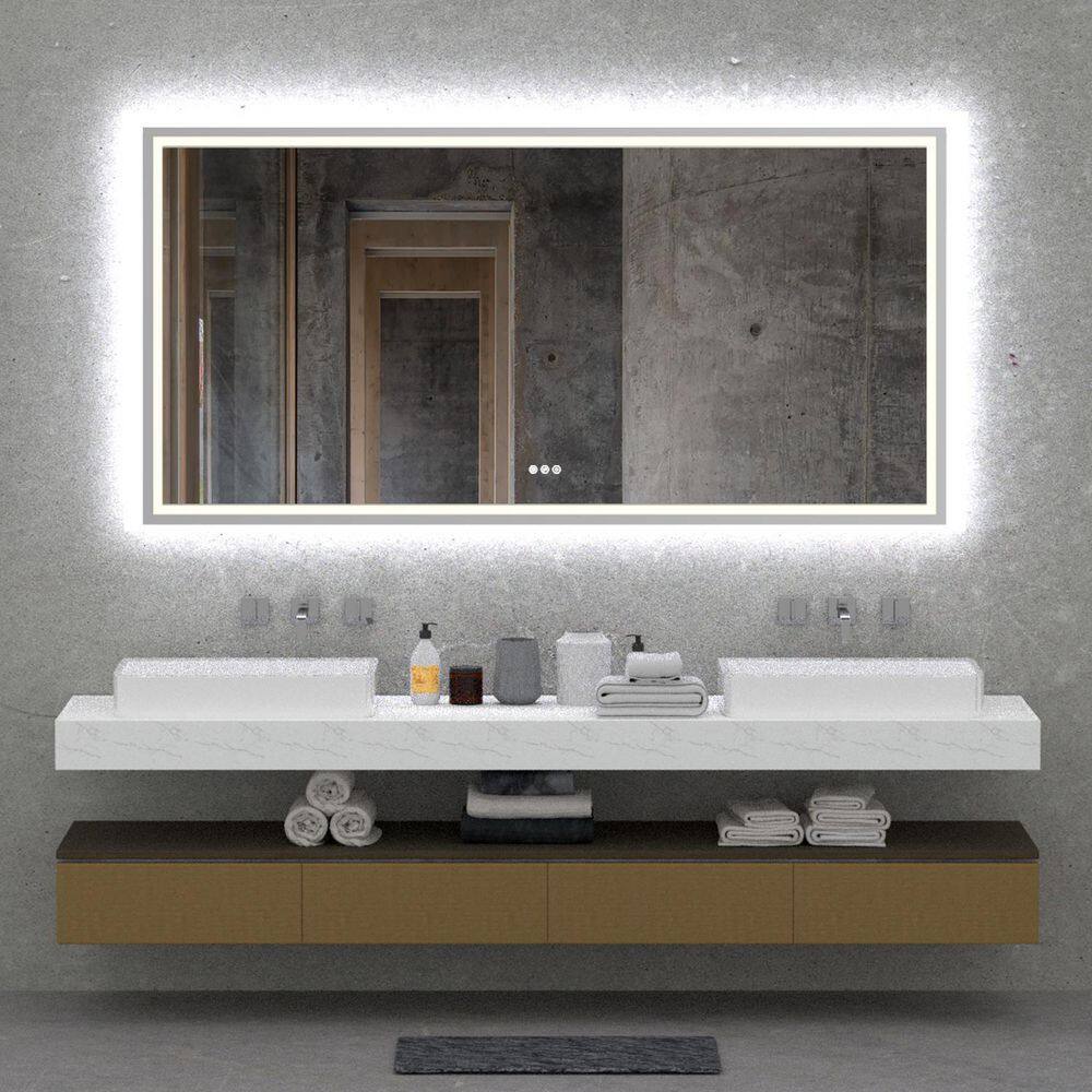 Buy 72 in. W x 36 in. H Rectangular Frameless LED Wall Bathroom Vanity