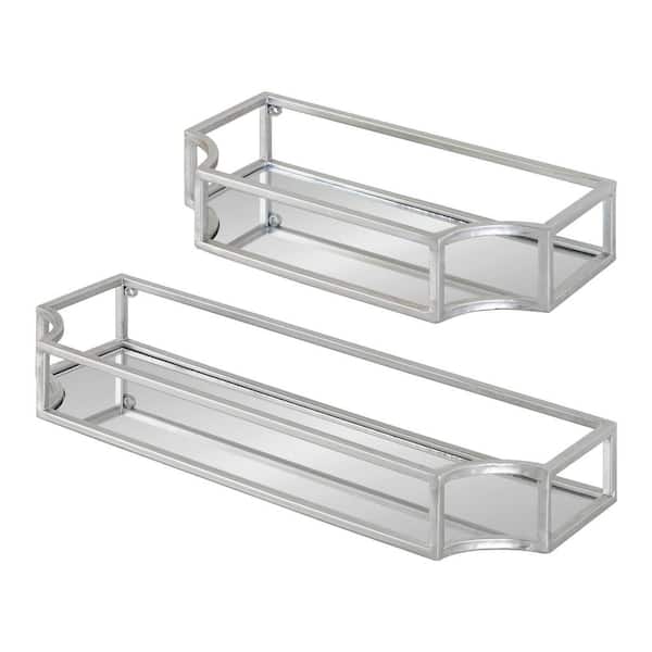 Kate and Laurel Ciel 6 in. x 18 in. x 3 in. Silver Metal Floating Decorative Wall Shelf Without Brackets