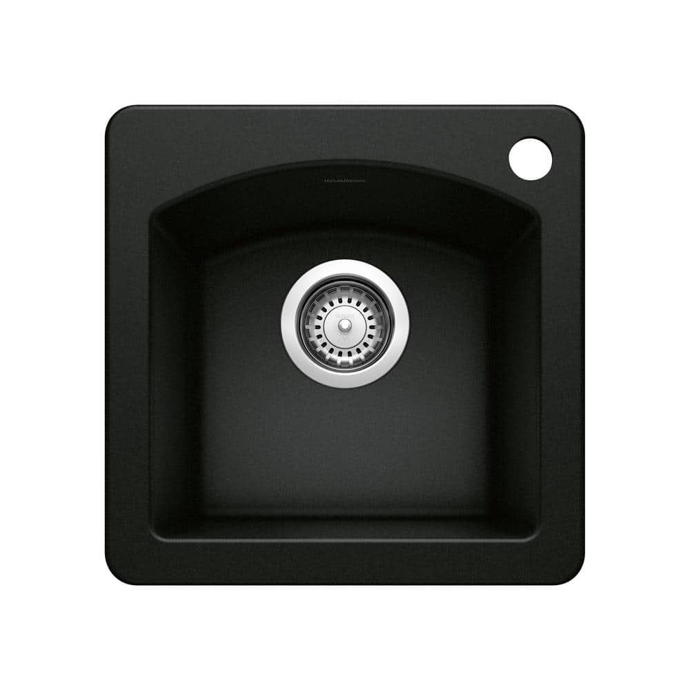 DIAMOND SILGRANIT Black Granite Composite 15 in. 1-Hole Drop-In/Undermount 
