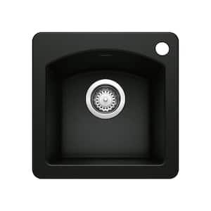 DIAMOND SILGRANIT Black Granite Composite 15 in. 1-Hole Drop-In/Undermount Bar Sink in Coal Black