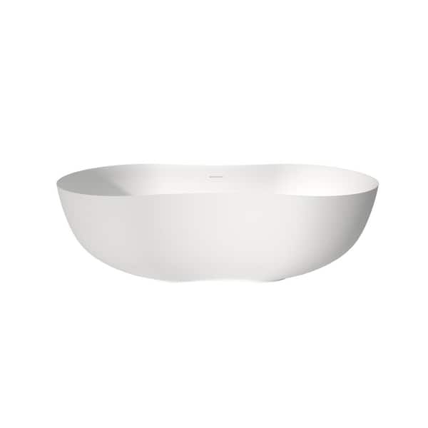 66.92 in. x 31.49 in. Solid Surface Stone Resin Flatbottom Freestanding Non-Slipper Soaking Bathtub in Matte White